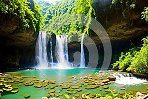 a waterfall in Thailand.