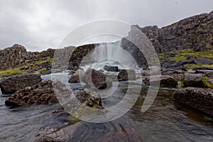 Waterfall in Thingvellir National Park in Iceland