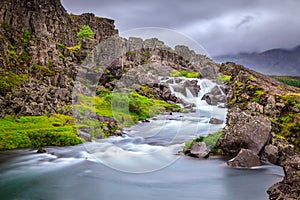 Waterfall in Thingvellir National Park, Iceland