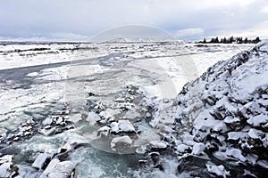 Waterfall in Thingvellir National Park, Iceland