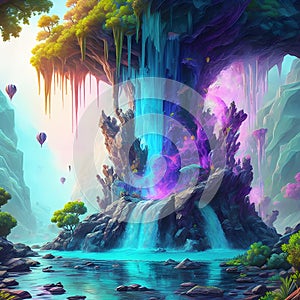 Waterfall throw a forest digital artwork photo