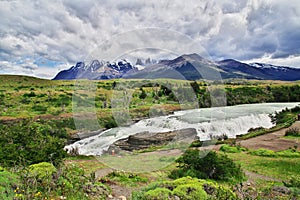 Waterfall in Torres del Paine National Park, Patagonia, Chile