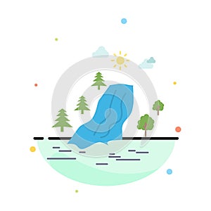 waterfall, tree, pain, clouds, nature Flat Color Icon Vector