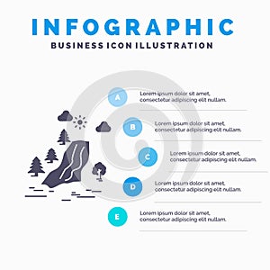 waterfall, tree, pain, clouds, nature Infographics Template for Website and Presentation. GLyph Gray icon with Blue infographic