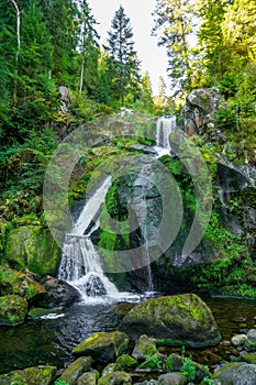 A waterfall in Triberg black forest with a misty spray