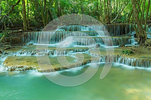 Waterfall in tropical forest at National park Kanchanaburi province