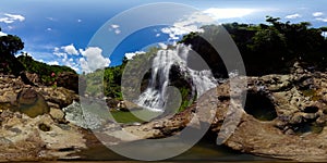 Waterfall among tropical jungle. VR 360. photo