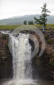 Waterfall Ulaan Tsutgalan in central Mongolia