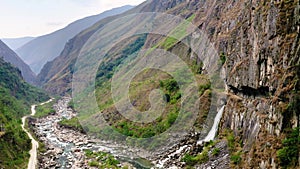 Waterfall at the Urubamba river near Machu Picchu in Peru