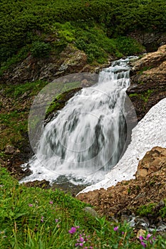 Waterfall in Vatchkazhets valley former volcano field, Kamchatka