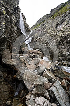 A waterfall in the Velka Zmarzla Valley. Tatra National Park, Slovakia