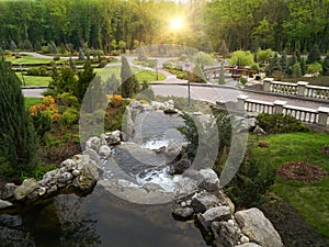 Waterfall in Viktor Yanukovych's Mezhyhirya, Ukraine. High quality photo