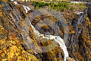 The waterfall Voringfossen, view from the top, Norway