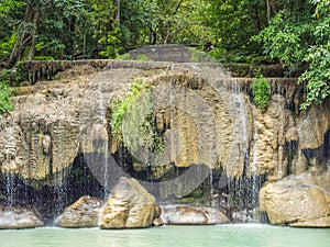 The waterfall with water levels declines due to warming temperatures and a drier climate
