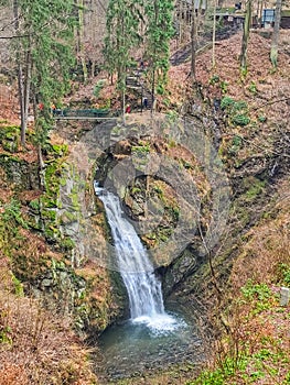 Waterfall Wilczki in the mountains - in Poland near Mount Sneznik