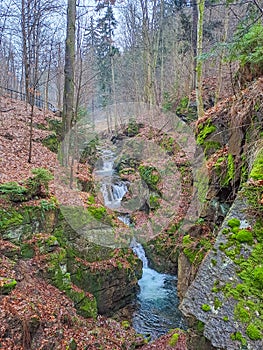 Waterfall Wilczki in the mountains - in Poland near Mount Sneznik