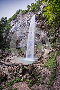 Waterfall Wildensteiner Wasserfall on mountain Hochobir in Gallicia, Carinthia, Austria photo