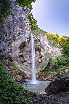 Waterfall Wildensteiner Wasserfall on mountain Hochobir in Gallicia, Carinthia, Austria photo