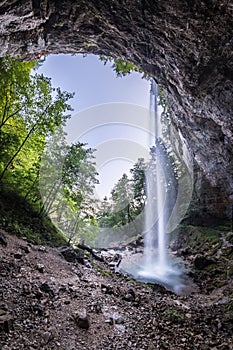 Waterfall Wildensteiner Wasserfall on mountain Hochobir in Gallicia, Carinthia, Austria photo