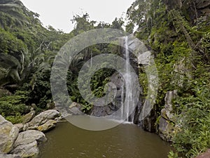 Waterfall in Yelapa,tropical beach in Yelapa, Puerto Vallarta, Mexico.PUERTO VALLARTA MEXICO SEPTEMBER 11 ,2019:Waterfall in