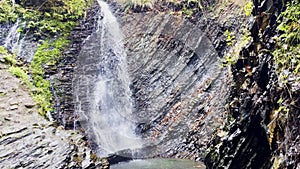 Waterfall Zhenetskyi Huk or Guk in the Carpathians mountains