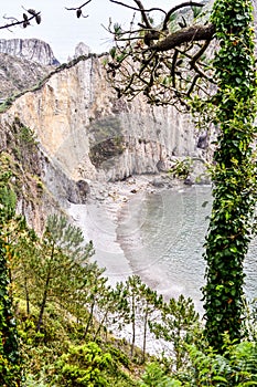 waterfall in zion national park, photo as a background , in playa del silencio , silent beach, principado de asturias, spain photo