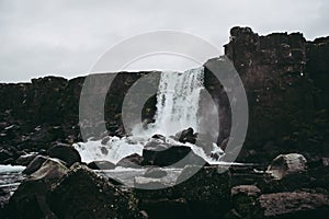 The waterfall of Ã–xarÃ¡rfoss in Thingvellir National Park, Iceland