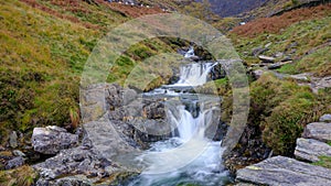 The waterfalls above Hafod-y-llan on the Watkins Path up to Snowdon, Wales