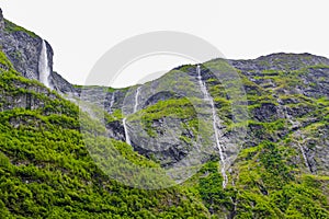 Waterfalls in Aurlandsfjord Aurland Sognefjord in Norway