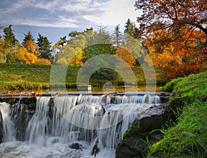 Waterfalls Autumn Scenery Park