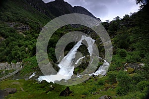 Waterfalls of the Briksdal glacier