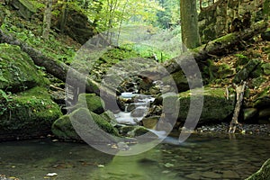 Waterfalls and cascades of the river Satina in the Moravian Beskydy Mountains