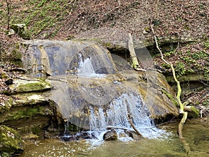 Waterfalls and cascades on the Erlenbach creek and in the Erlenbacher-Tobel ravine during early spring - Canton of ZÃÂ¼rich Zurich photo