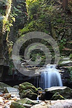 Waterfalls and cascades of the river Satina in the Moravian Beskydy Mountains