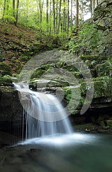 Waterfalls and cascades of the river Satina in the Moravian Beskydy Mountains