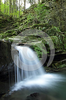 Waterfalls and cascades of the river Satina in the Moravian Beskydy Mountains