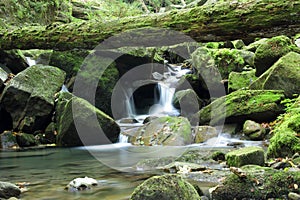 Waterfalls and cascades of the river Satina in the Moravian Beskydy Mountains