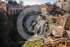 Waterfalls in the city of Tivoli at  Villa Gregoriana in Lazio, Italy