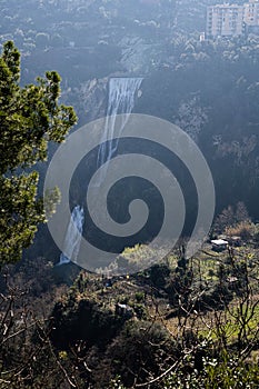 Waterfalls in the city of Tivoli at  Villa Gregoriana in Lazio, Italy