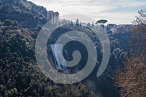 Waterfalls in the city of Tivoli at  Villa Gregoriana in Lazio, Italy