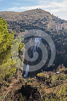 Waterfalls in the city of Tivoli at  Villa Gregoriana in Lazio, Italy