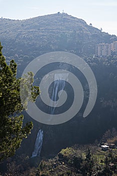 Waterfalls in the city of Tivoli at  Villa Gregoriana in Lazio, Italy