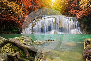 Waterfalls In Deep Forest at Erawan Waterfall