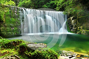 Waterfalls Emerald Lake Forest Landscape