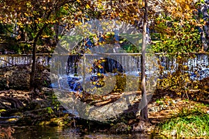 Waterfalls and Fall Foliage Surrounding the Guadalupe River, Texas.