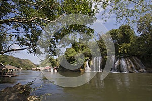 Waterfalls and floating village at Sai Yok National Park, Thailand