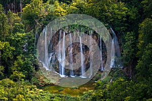 Waterfalls and forest, Plitvice Lakes, National Park, Forest, Croatia