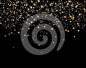 Waterfalls golden glitter sparkle-bubbles champagne particles stars black background happy new year holiday concept.