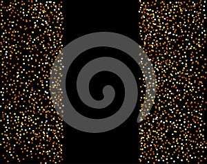 Waterfalls golden glitter sparkle-bubbles champagne particles stars black background happy new year holiday concept.