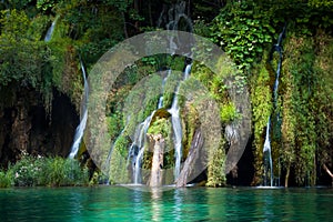 Waterfalls and lakes, Plitvice Lakes, National Park, Forest, Croatia